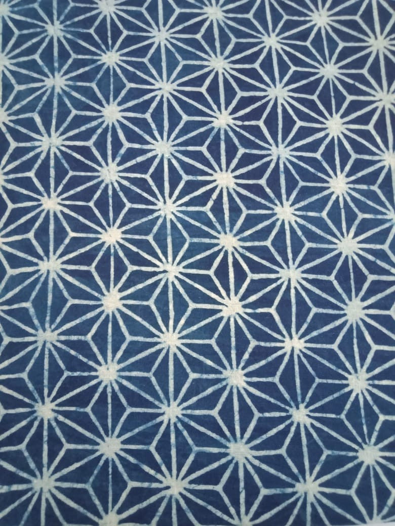 Indigo Geometric Patterns Hand Block Printed Pure Cotton Fabric - JBR94