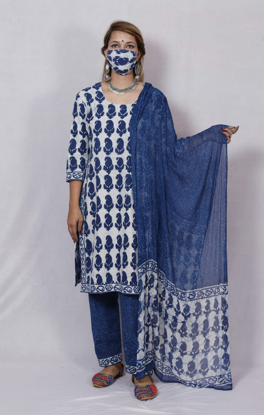 Indigo Print Salwar Kameez with Dupatta