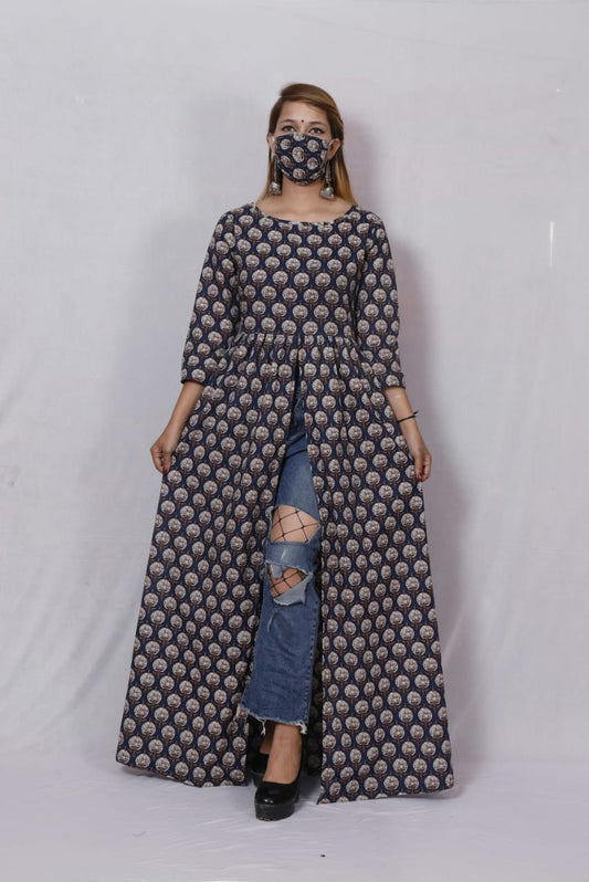 Block Printed Front Slit Kurti