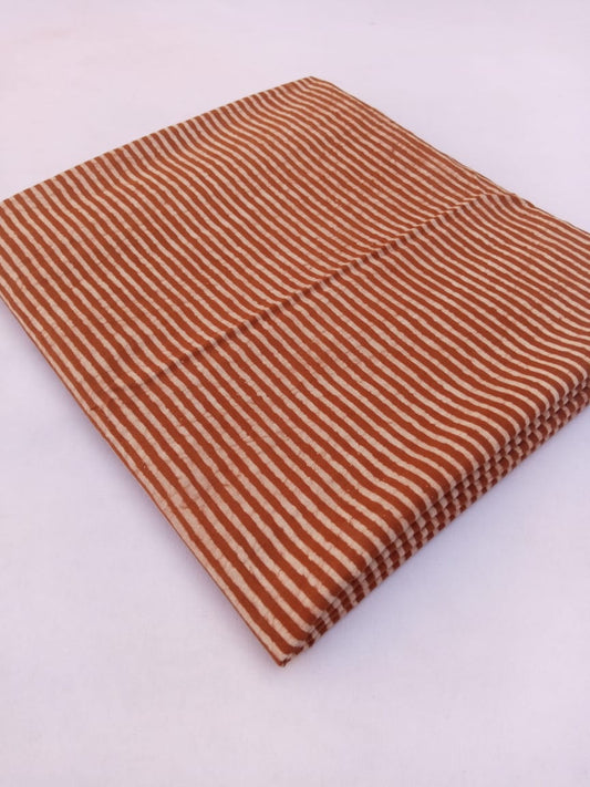 Brown Strips Pattern Pure Cotton Hand Block Printed Fabric - JBR84