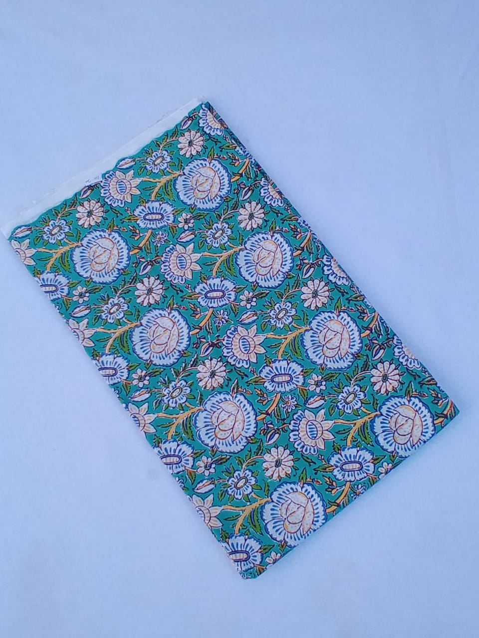 Sea Green with Multi Colors Floral Pattern Pure Cotton Hand Block Printed Fabric - JBR80