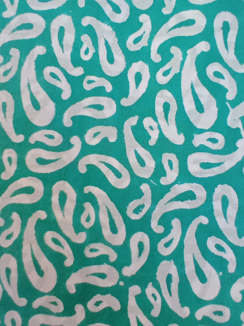 Sea Green Paisley Pattern Hand Block Printed Pure Cotton Fabric - JBR79