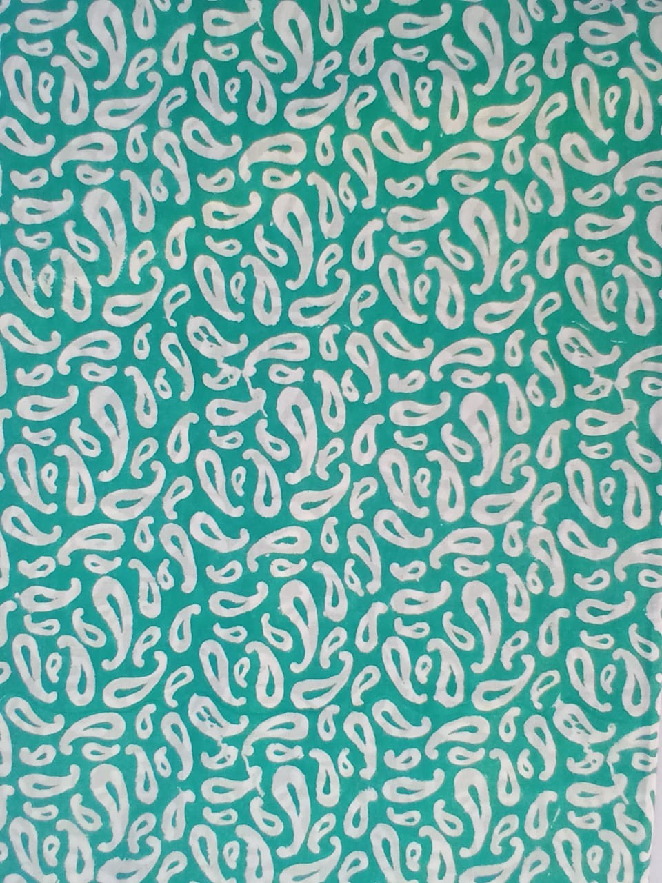 Sea Green Paisley Pattern Hand Block Printed Pure Cotton Fabric - JBR79