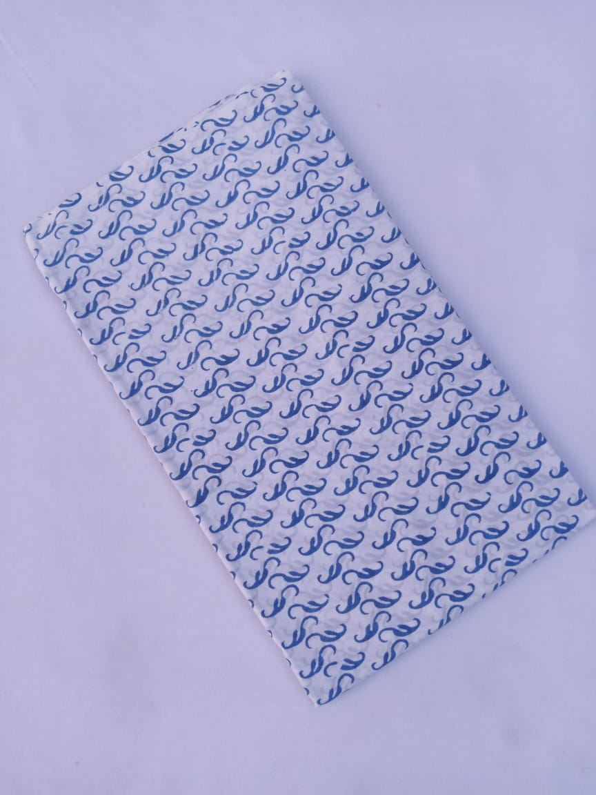 Blue White Base Hand Block Printed Pure Cotton Fabric - JBR76