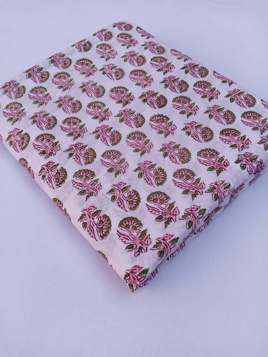 Hand Block Printed Small Buti Print Pure Cotton Fabric