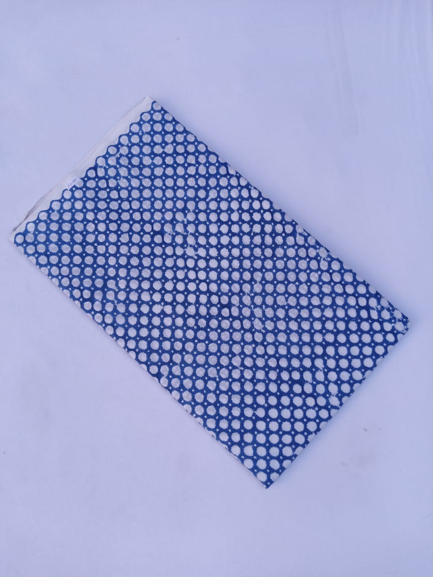 Blue Polka Dot Pattern Pure Cotton Hand Block Printed Fabric - JBR55