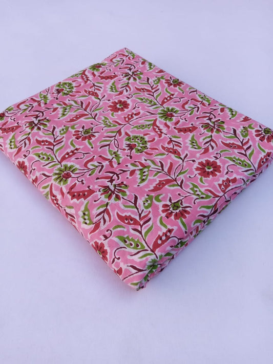 Pink with Multi Color Kalamkari Fabric Pure Cotton Hand Block Printed - JBR56