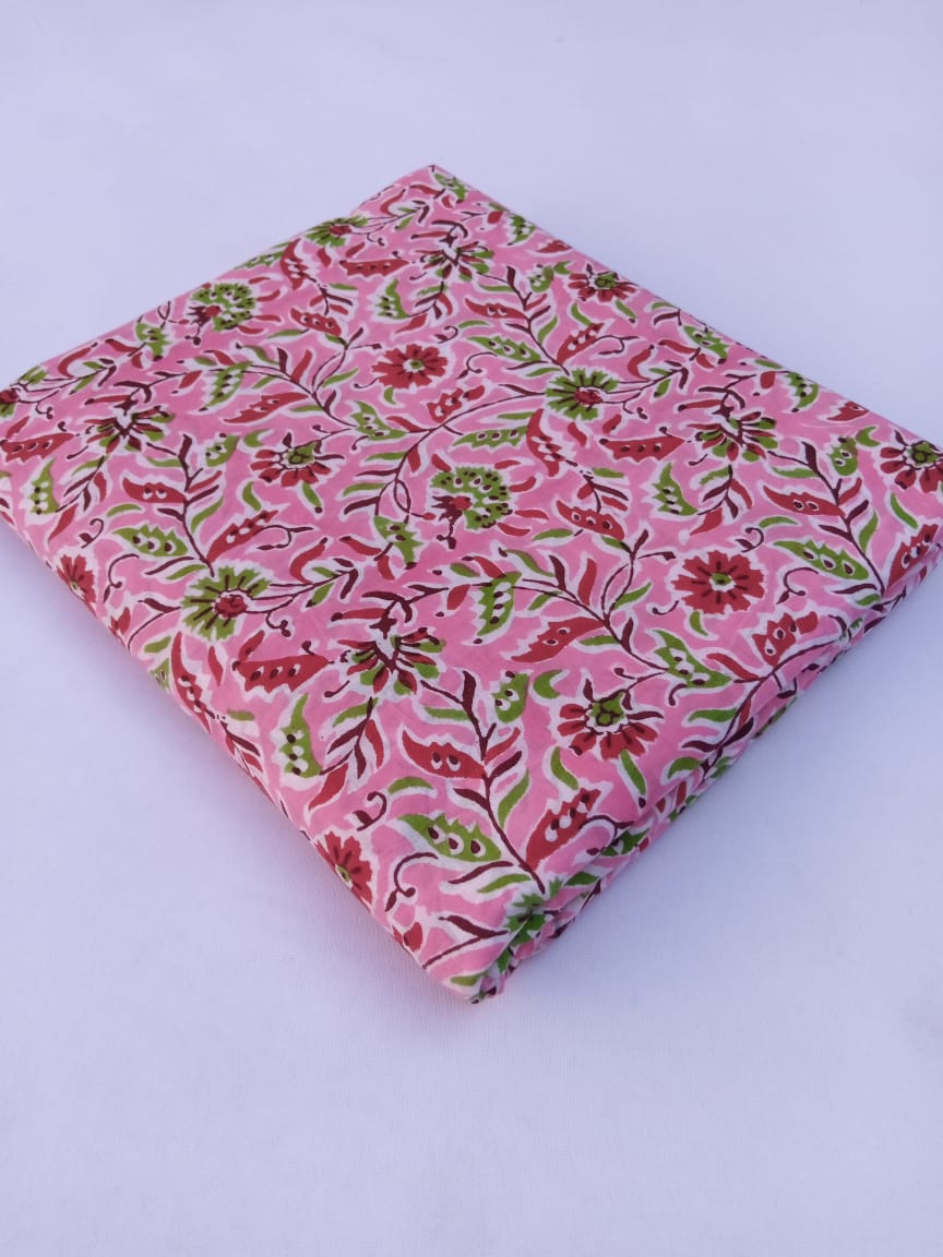 Pink with Multi Color Kalamkari Fabric Pure Cotton Hand Block Printed ...