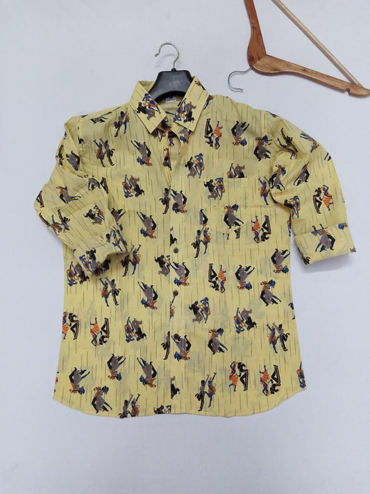 Hand Block Printed Men's Full Sleeve Cotton Shirt