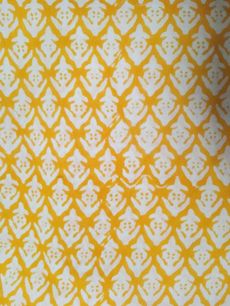 Yellow with White Base Kalamkari Jaal Hand Block Printed Pure Cotton Unstitched Salwar Suit with Chiffon Dupatta - JB30