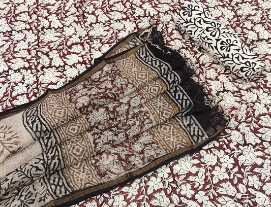 Hand Block Printed Cotton Salwar Suit with Kota Doriya Dupatta - JBXKD45