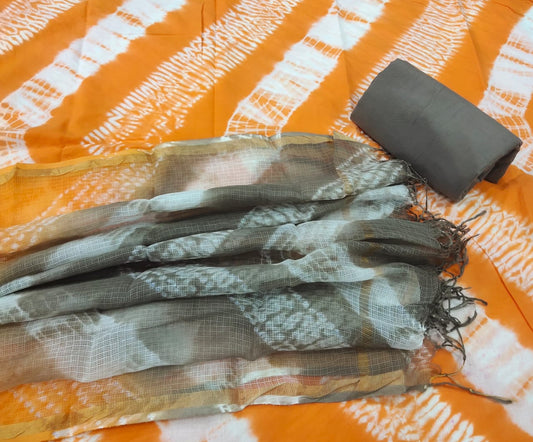 Orange Hand Block Printed Cotton Salwar Suit with Kota Doriya Dupatta - JBXKD39