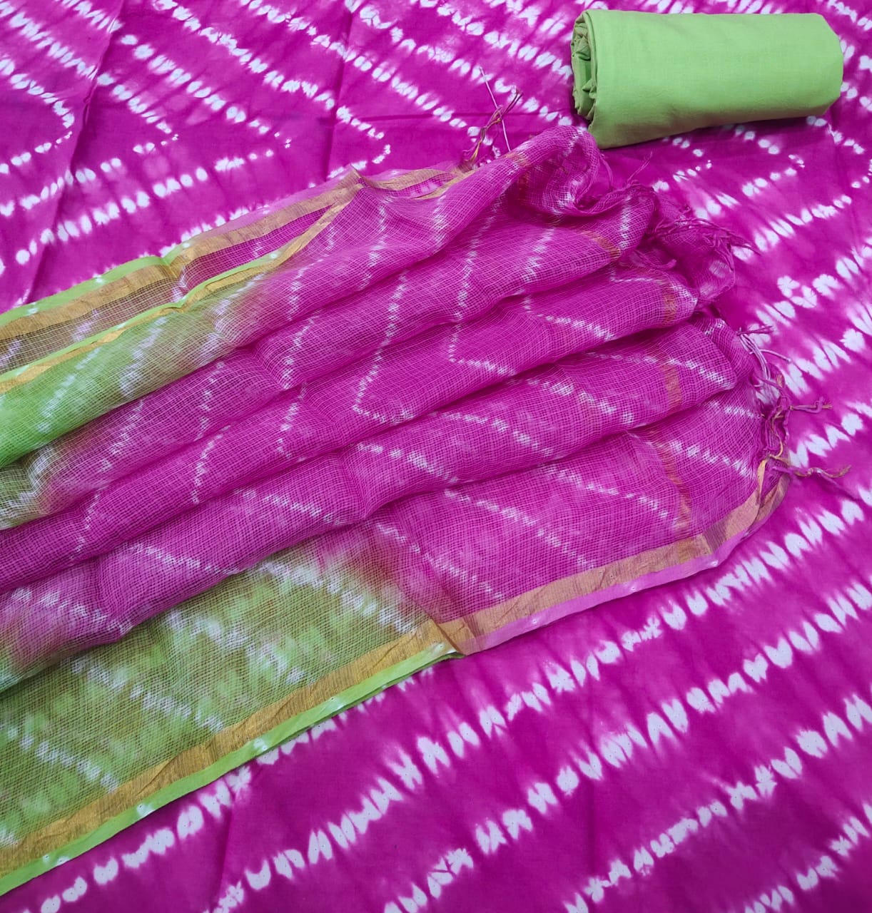 Pink Geometric Hand Block Printed Cotton Salwar Suit with Kota Doriya Dupatta - JBXKD36