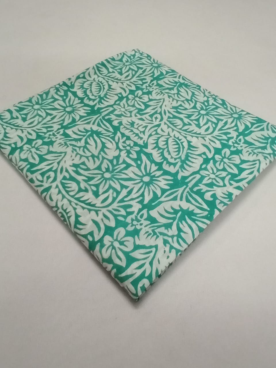 Sea Green Scroll Patterns Pure Cotton Hand Block Printed Fabric - JBR40