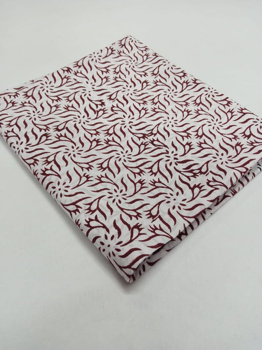 White Base Maroon Pure Cotton Hand Block Printed Fabric - JBR41