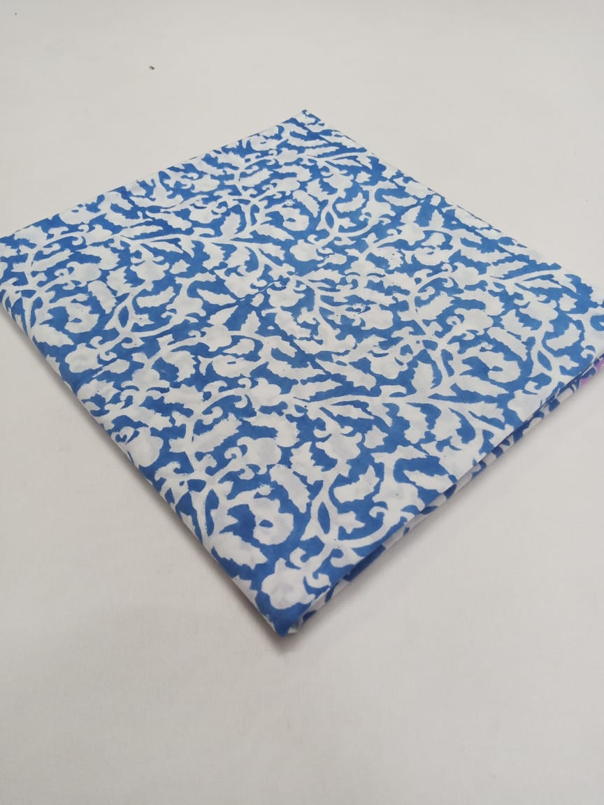Blue Ditsy Pattern Pure Cotton Hand Block Printed Fabric - JBR31
