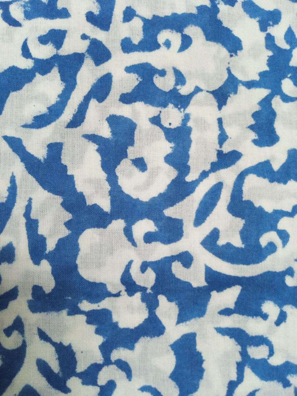 Blue Ditsy Pattern Pure Cotton Hand Block Printed Fabric - JBR31