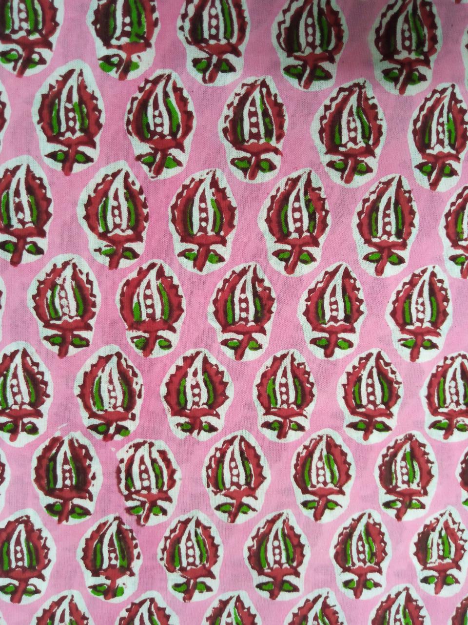 Pink & Red Small Buti Print Hand Block Pure Cotton Fabric - JBR29