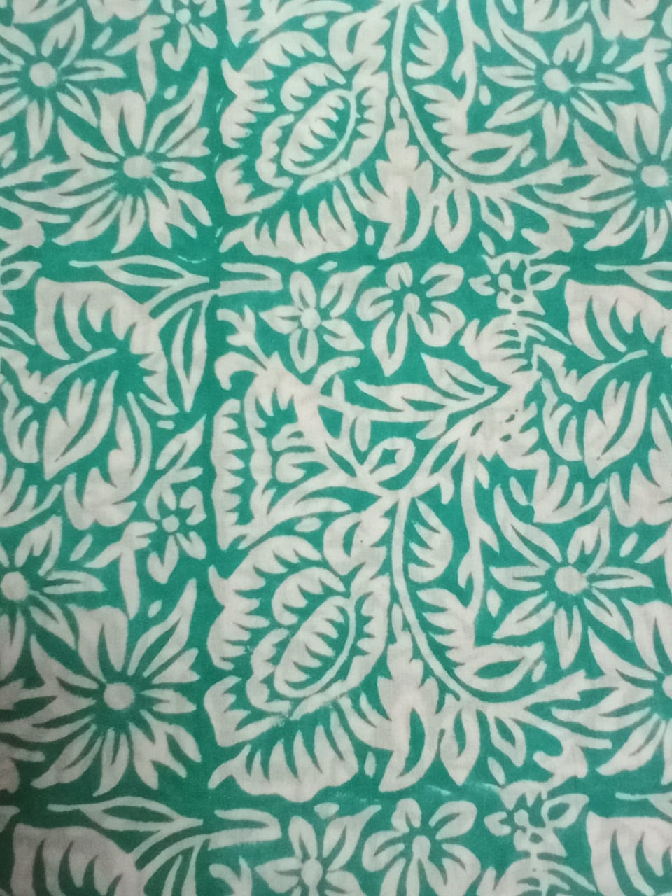 White Base Blue & Sea Green Small Buti Hand Block Printed Pure Cotton Unstitched Salwar Suit with Chiffon Dupatta - JB14