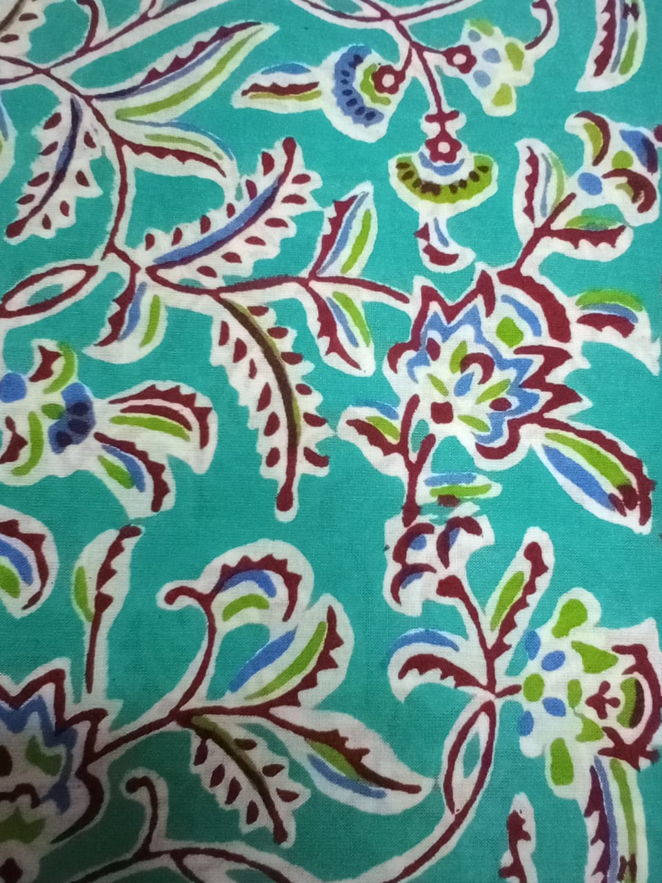 Sea Green Multi Colored Kalamkari Hand Block Printed Pure Cotton Unstitched Salwar Suit with Chiffon Dupatta - JB48