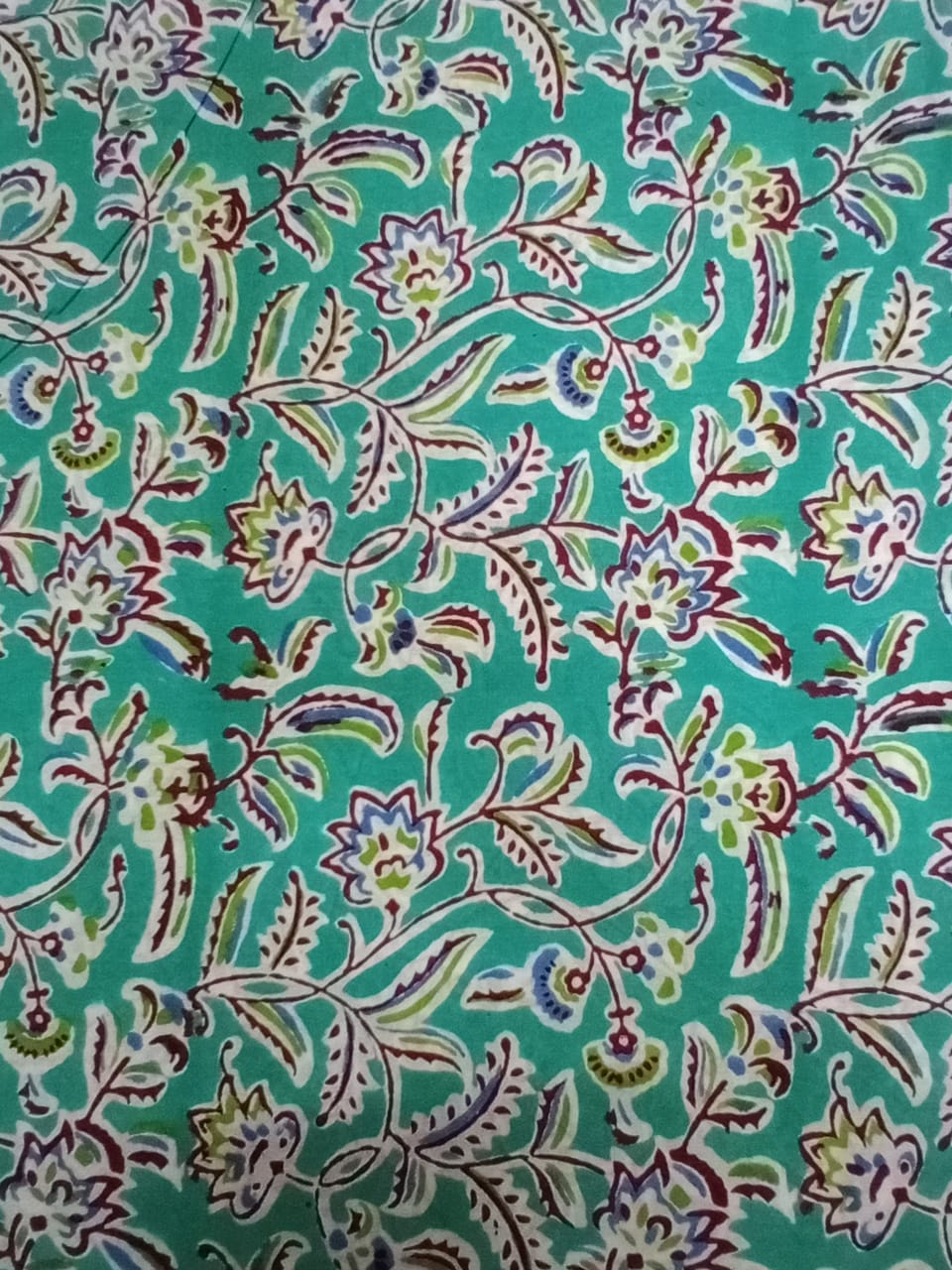Sea Green Kalamkari Jaal Pure Cotton Hand Block Printed Fabric - JBR19