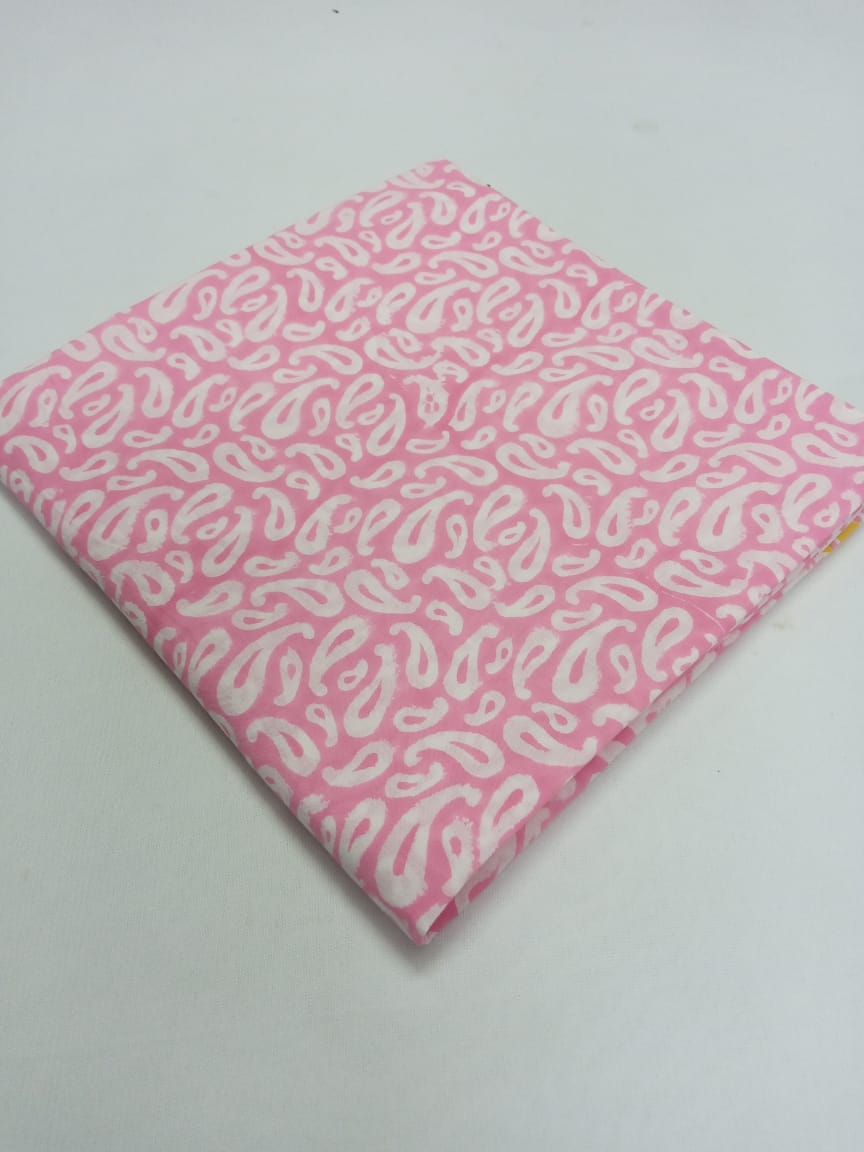Pink Paisley Pattern Hand Block Printed Pure Cotton Fabric - JBR13