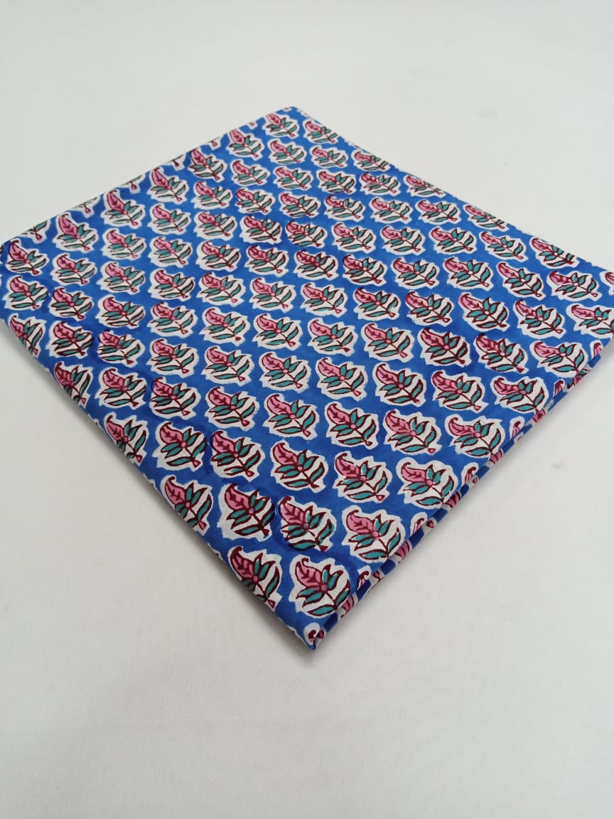 Blue Buti Pattern Pure Cotton Hand Block Printed Fabric for Kurtis - JBR05