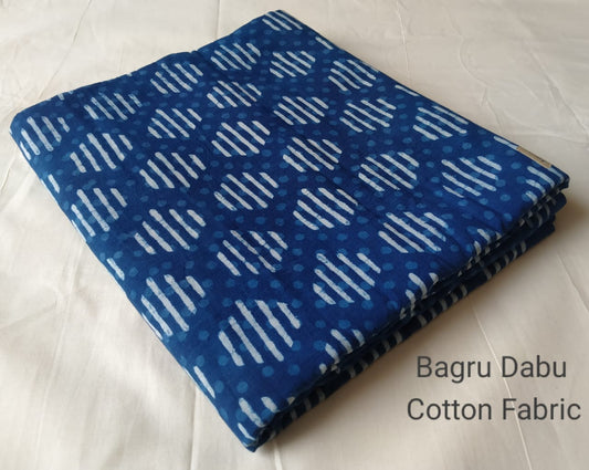 Indigo Bagru Pure Cotton Hand Block Printed Fabric - JBRBK2