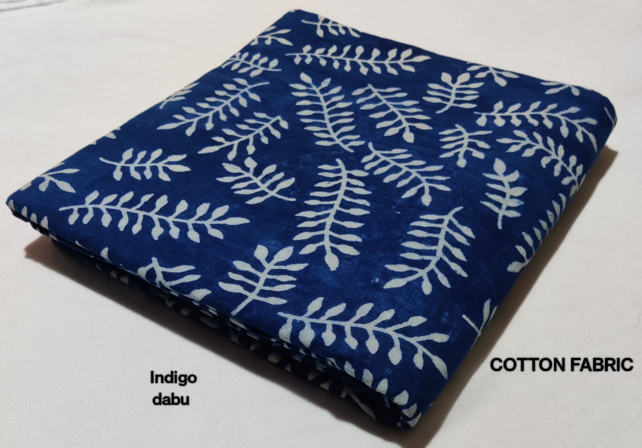 Indigo Bagru Pure Cotton Hand Block Printed Fabric - JBRBK5