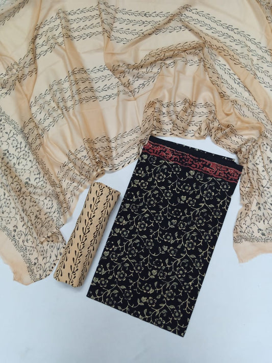 Hand Block Pure Cotton Unstitched Salwar Suit With Chiffon Dupatta - JB362