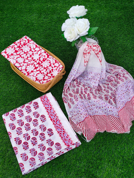 Hand Block Printed Chiffon Dupatta Salwar Suit Set - JBOCF1