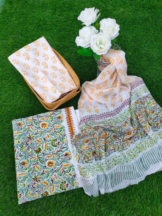 Hand Block Printed Chiffon Dupatta Salwar Suit Set - JBOCF14