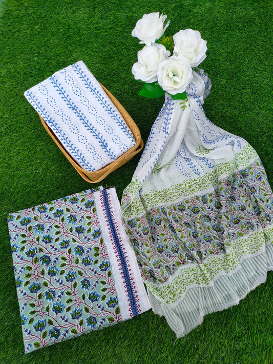 Hand Block Printed Chiffon Dupatta Salwar Suit Set - JBOCF17