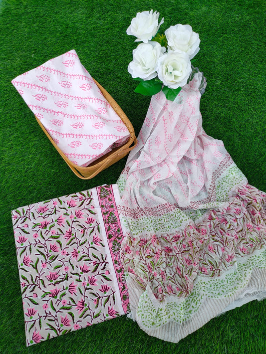 Hand Block Printed Chiffon Dupatta Salwar Suit Set - JBOCF20