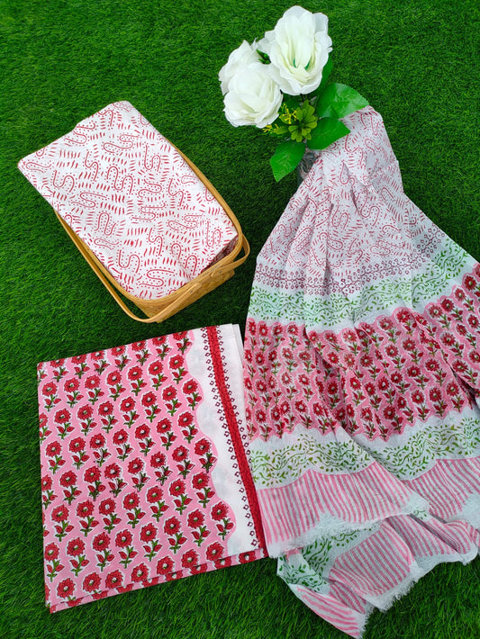 Hand Block Printed Chiffon Dupatta Salwar Suit Set - JBOCF41