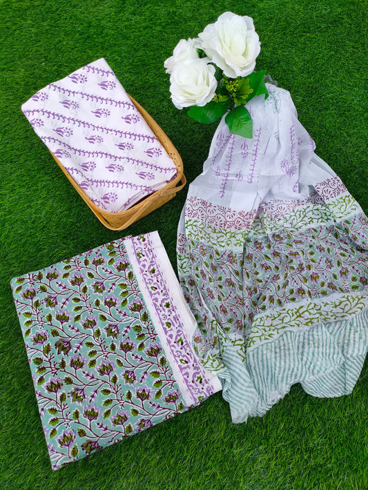 Hand Block Printed Chiffon Dupatta Salwar Suit Set - JBOCF5