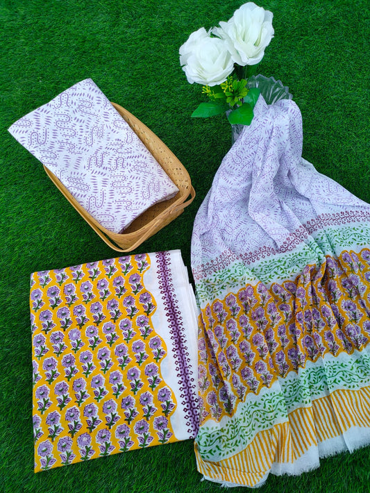 Hand Block Printed Chiffon Dupatta Salwar Suit Set - JBOCF51