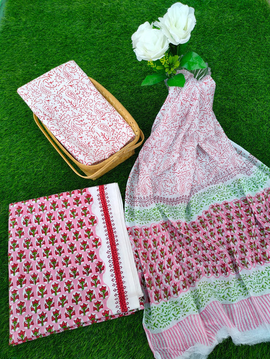 Hand Block Printed Chiffon Dupatta Salwar Suit Set - JBOCF55