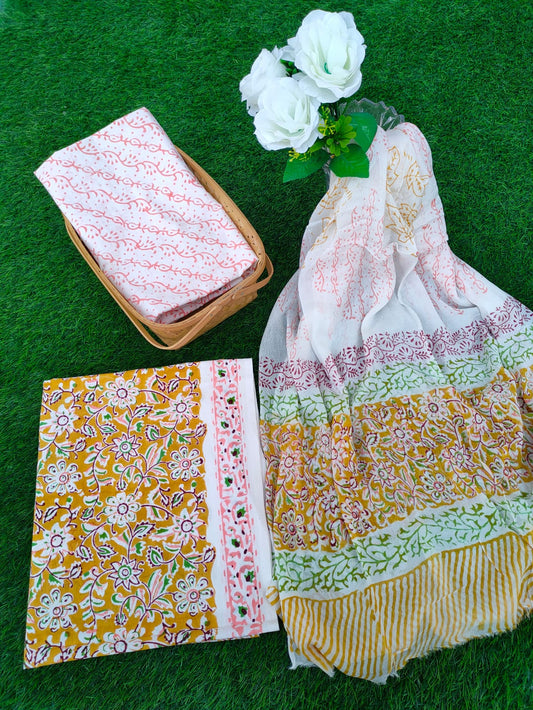 Hand Block Printed Chiffon Dupatta Salwar Suit Set - JBOCF60