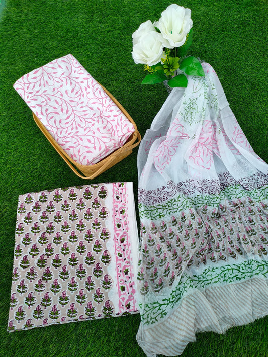 Hand Block Printed Chiffon Dupatta Salwar Suit Set - JBOCF61