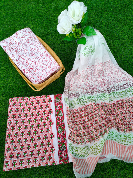 Hand Block Printed Chiffon Dupatta Salwar Suit Set - JBOCF63