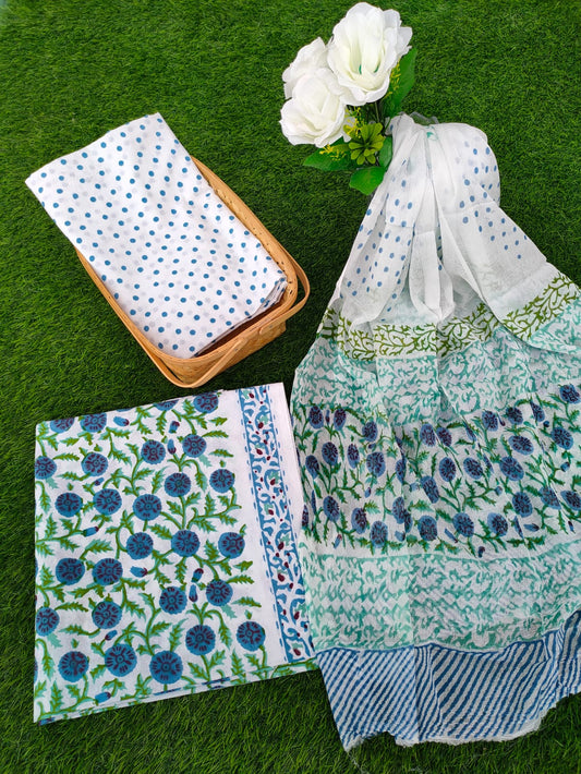 Hand Block Printed Chiffon Dupatta Salwar Suit Set - JBOCF74