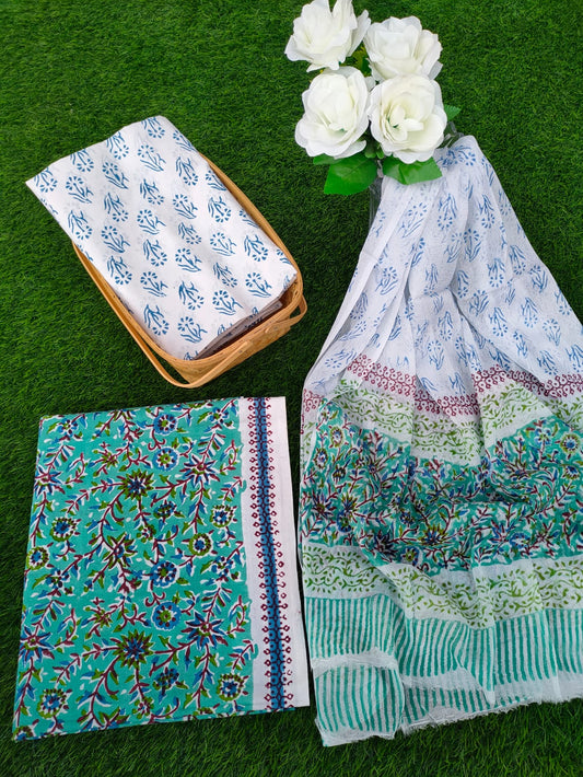 Hand Block Printed Chiffon Dupatta Salwar Suit Set - JBOCF77