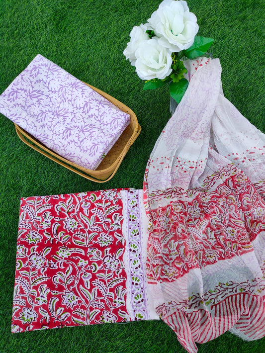 Hand Block Printed Chiffon Dupatta Salwar Suit Set - JBOCF189