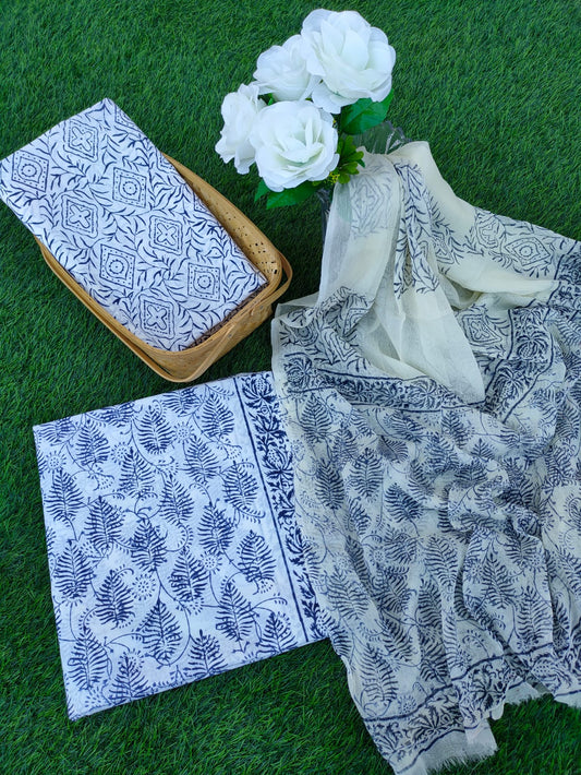Hand Block Printed Chiffon Dupatta Salwar Suit Set - JBOCF106