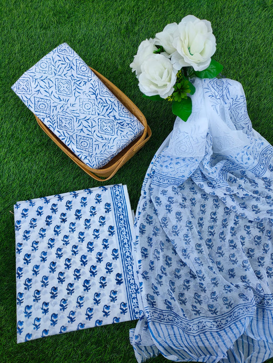 Hand Block Printed Chiffon Dupatta Salwar Suit Set - JBOCF126