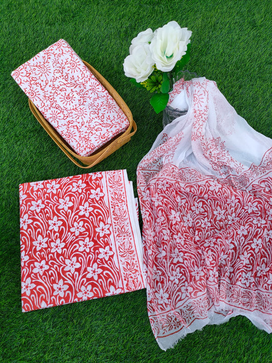 Hand Block Printed Chiffon Dupatta Salwar Suit Set - JBOCF150