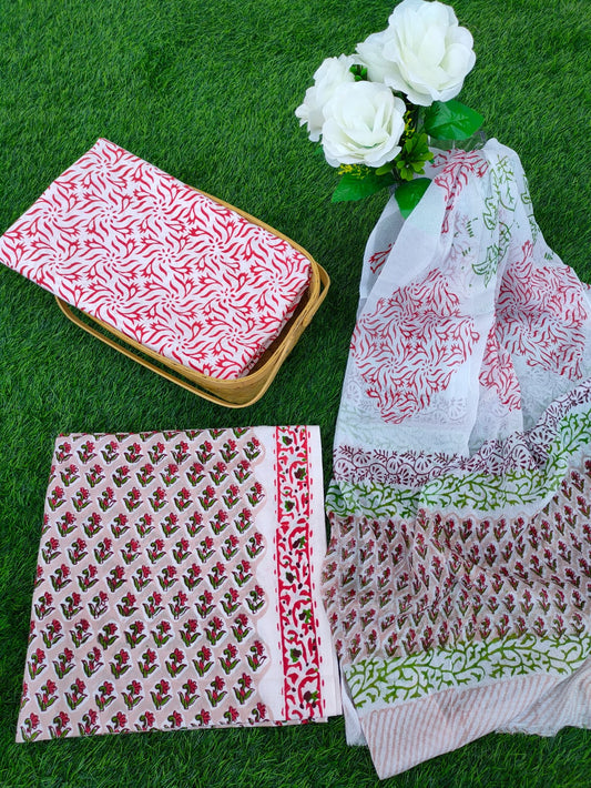 Hand Block Printed Chiffon Dupatta Salwar Suit Set - JBOCF91