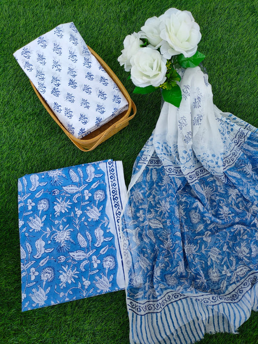 Hand Block Printed Chiffon Dupatta Salwar Suit Set - JBOCF158