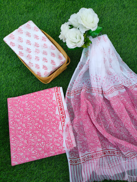 Hand Block Printed Chiffon Dupatta Salwar Suit Set - JBOCF163